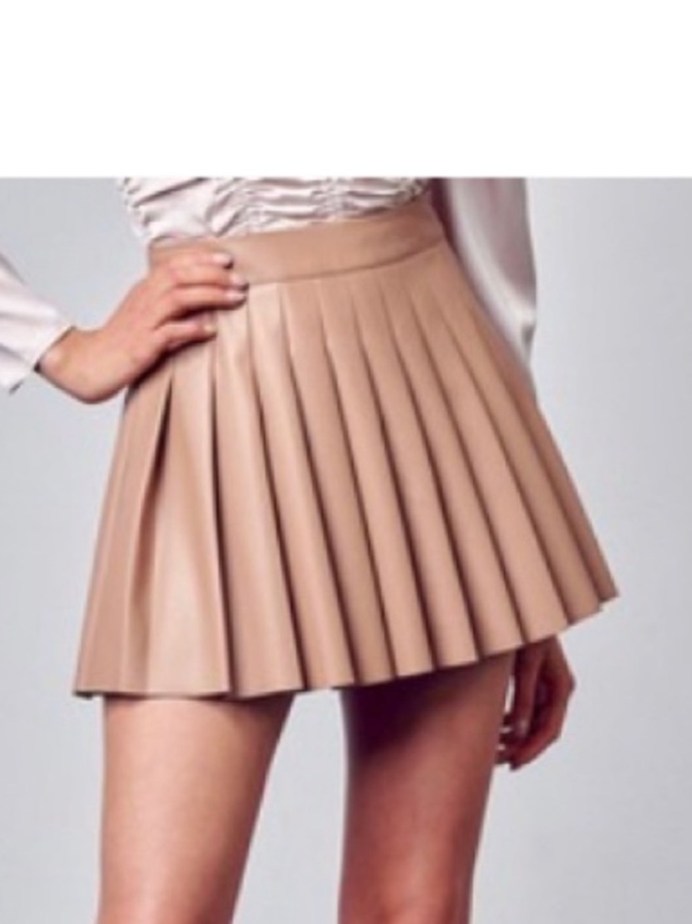 Sunday Best Beige Faux Leather Pleated Skater Skirt